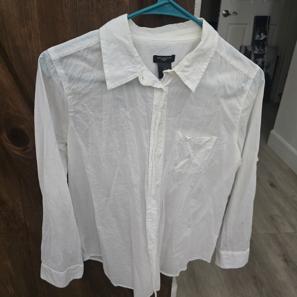 Ann Taylor White Cotton Button-Down Blouse
